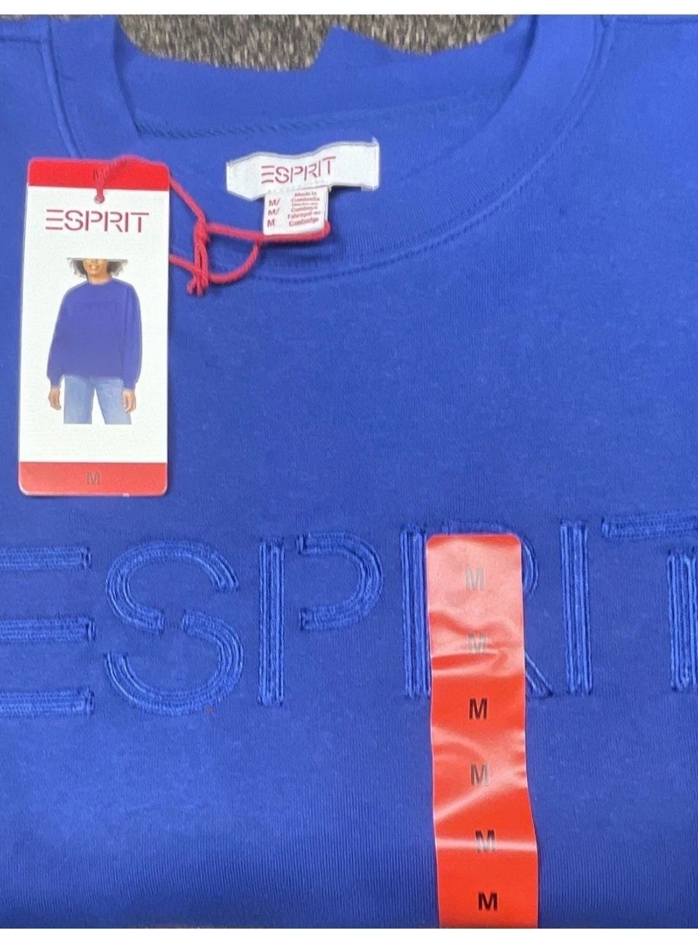 NWT Esprit 80’s 90’s  Women's Blue Crew Neck Sweatshirt M Cotton Blend Fleece